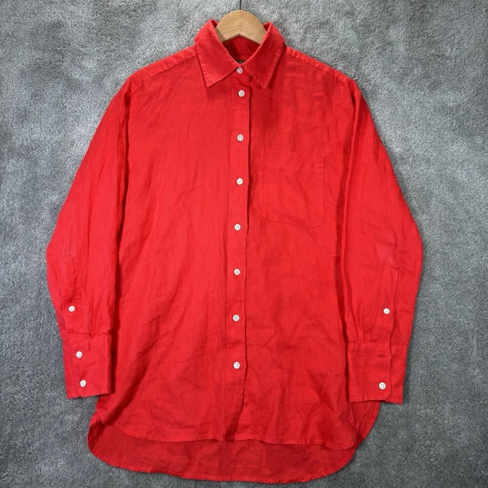 Banana Republic Shirt Mens XS Red 100% Linen Long Sleeve Button Up